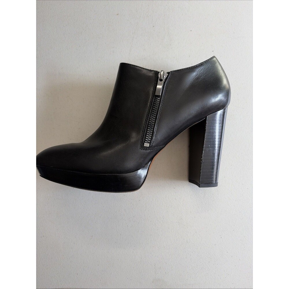 Franco Sarto Sheila Black Leather Platform Block Heel Ankle Boots Size 9.5